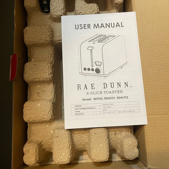 Rae Dunn Toaster, Stainless Steel 2 Slice Square Toaster, 5 Browning Levels NWT - Picture 7 of 8